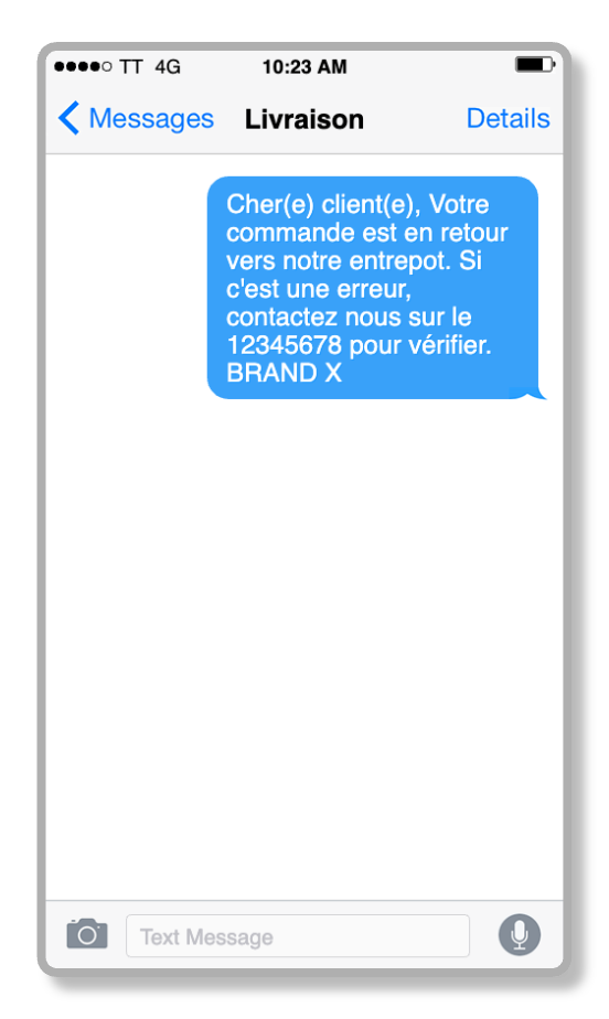 Exemple de SMS de notification de commande Converty