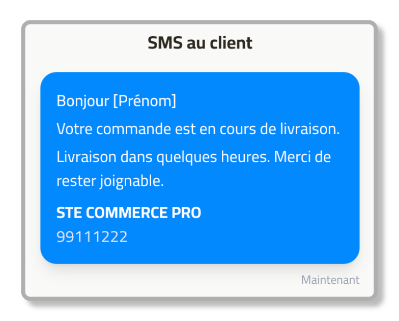 Exemple de SMS de confirmation de commande